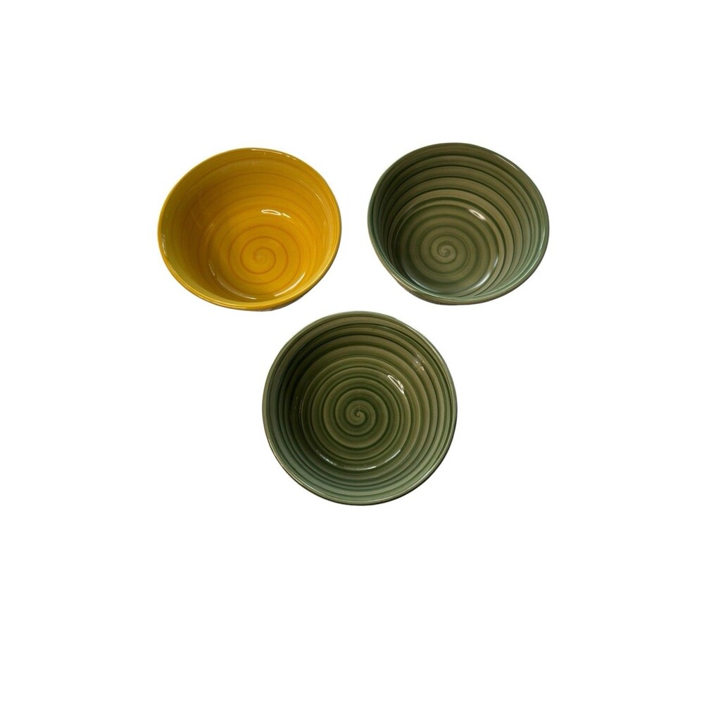Tabletops Unlimited Swirl Bowl Set 3 Green Yellow 6.5” Soup Cereal